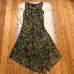 Sleeveless Floral Midi Dress in Olive & Teal